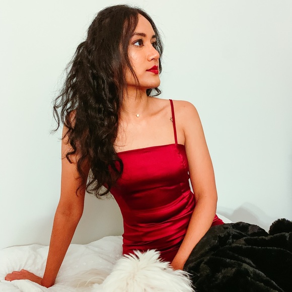 red silk dress forever 21 Satin Cowl Slip Dress